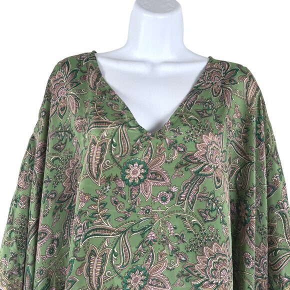 J. Jill Poncho Top XL-3X Paisley Floral Green Multicolored V-Neck Boho TP-3307‎ - Picture 4 of 8